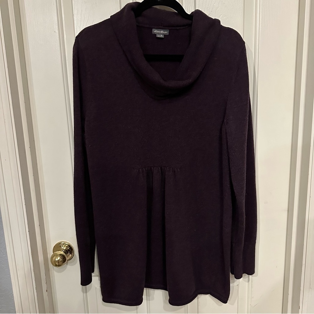 Eddie Bauer Women’s Cowl Neck Sweater Dress Swing Top Dark Purple Eggplant Sz XL